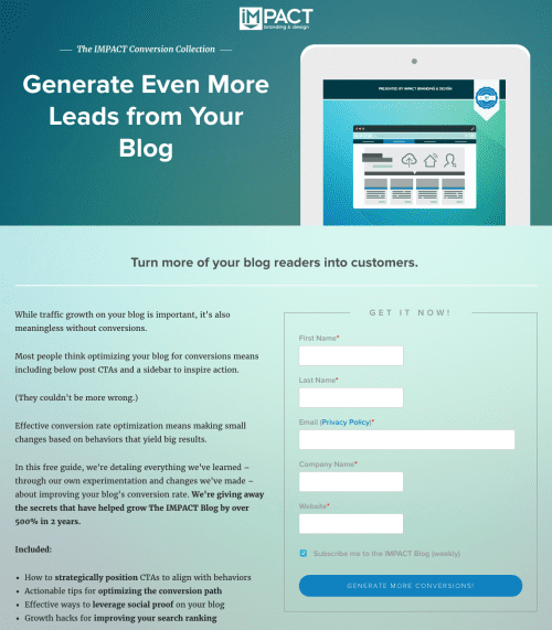 a landing page sample that says 