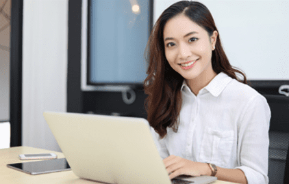 female remote employee in white