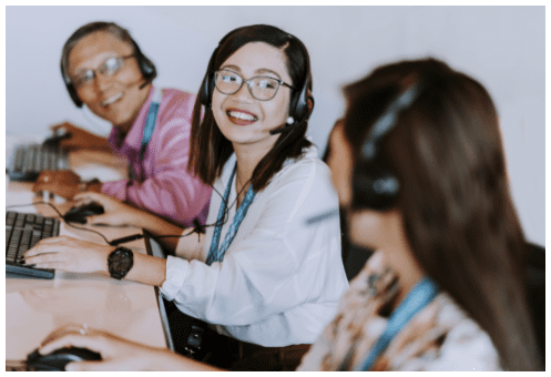 female remote staffing employee in glasses