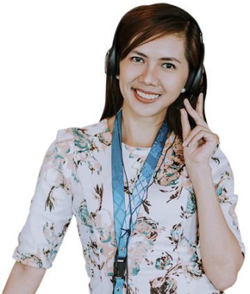 female call center agent smiling in a headset