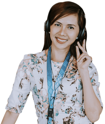 female call center agent smiling in a headset