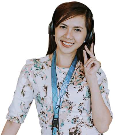 female call center agent smiling in a headset