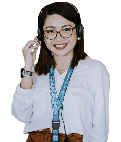 female remote employee in glasses and headset