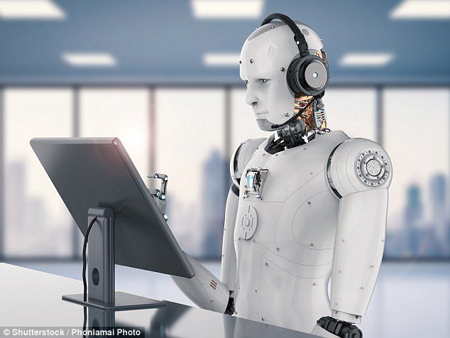 AI robot operating a Call Center computer