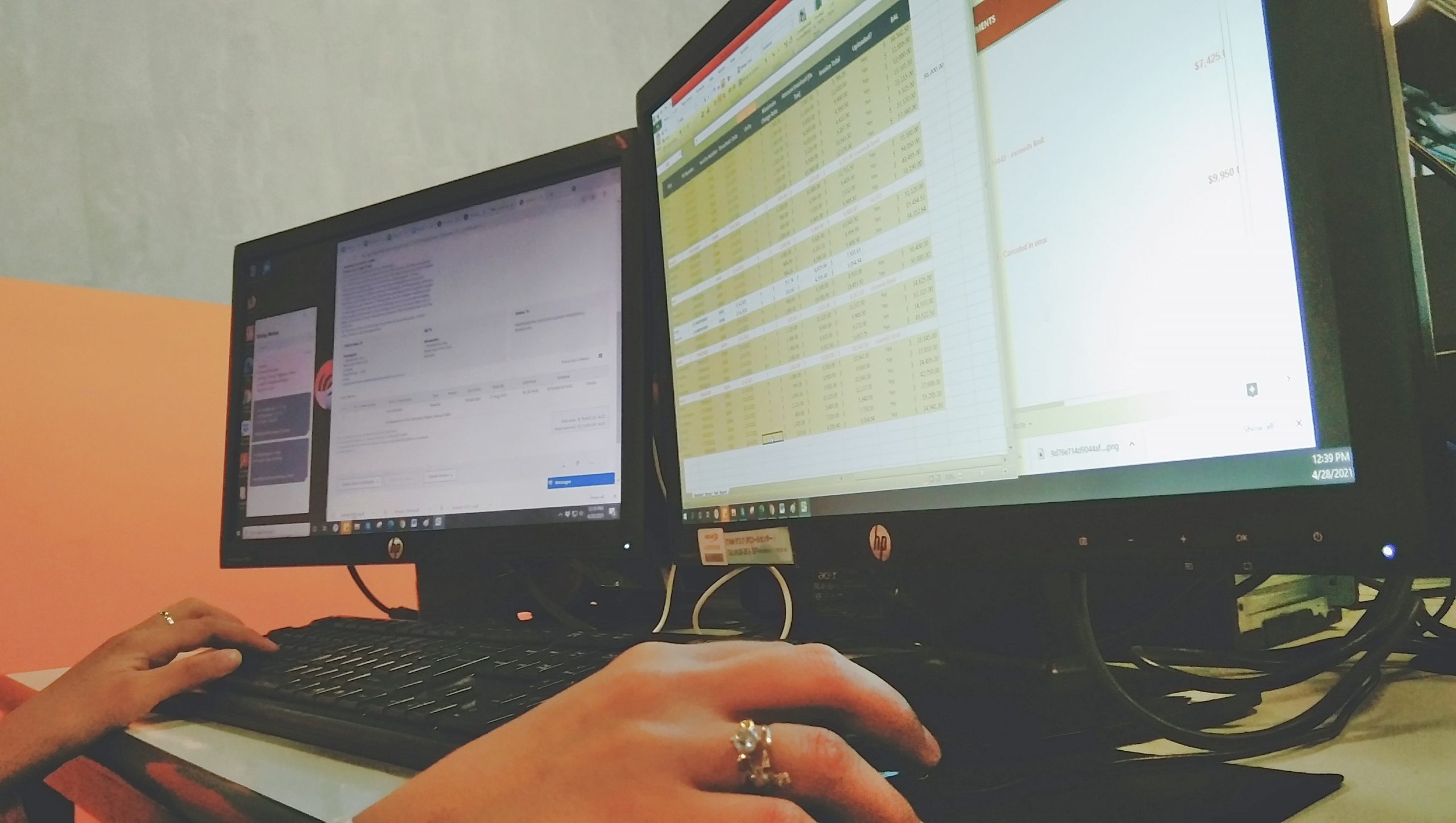 female hands on a computer