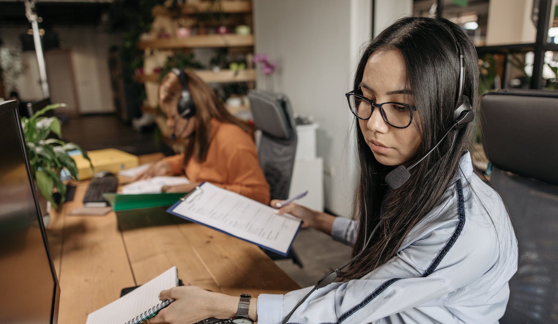 Female call center agent focused in her job